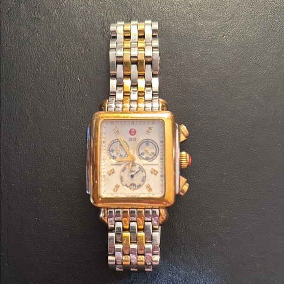 Michele Two-Tone Gold and Silver Women's Deco Watch - Picture 1 of 7